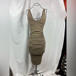 Standard James Perse taupe bodycon ruched midi dress size S